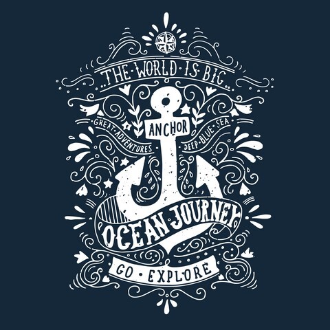 Hand drawn vintage label with an anchor and lettering on blackboard